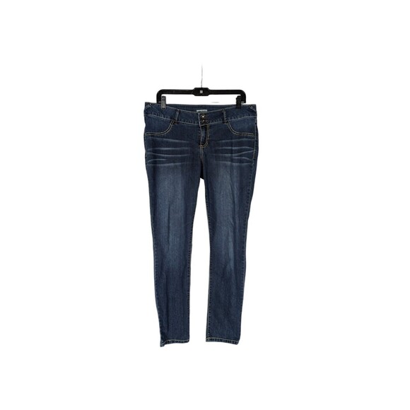 Y2K Mudd Sz 15 Junior's Blue Whiskered Double Button Slim Straight Leg Jeans - Picture 1 of 7